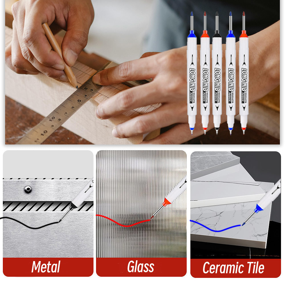 Double-Tip Deep Hole Long Head Nib Markers, Waterproof Multi-Purpose Pen for Metal, Woodworking & Bathroom Decoration