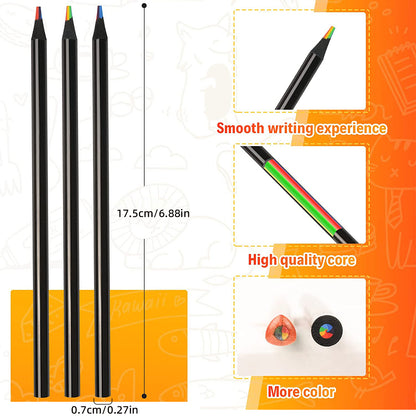 7-in-1 Rainbow Drawing Pencils, Colored Black Wood Pencils for Sketching, Doodling, Coloring & Painting