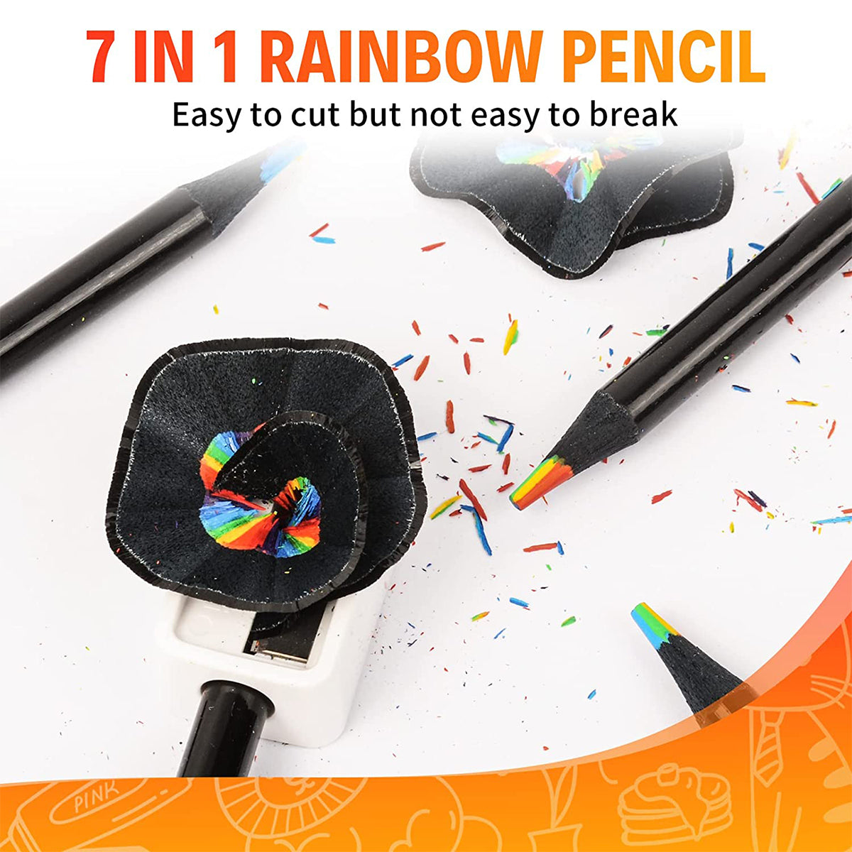 7-in-1 Rainbow Drawing Pencils, Colored Black Wood Pencils for Sketching, Doodling, Coloring & Painting