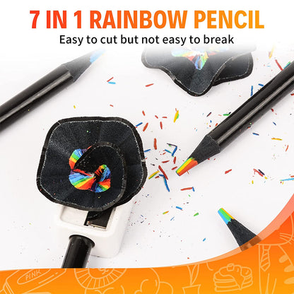 7-in-1 Rainbow Drawing Pencils, Colored Black Wood Pencils for Sketching, Doodling, Coloring & Painting