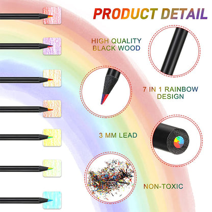 7-in-1 Rainbow Drawing Pencils, Colored Black Wood Pencils for Sketching, Doodling, Coloring & Painting
