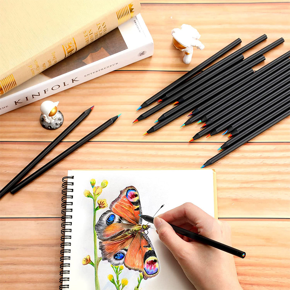 7-in-1 Rainbow Drawing Pencils, Colored Black Wood Pencils for Sketching, Doodling, Coloring & Painting