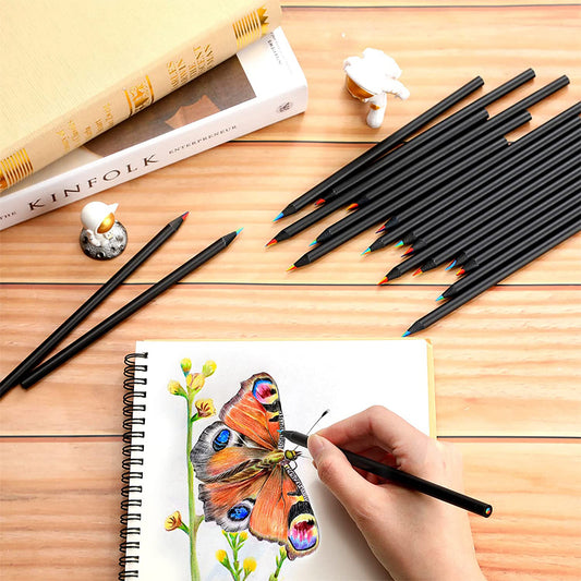 7-in-1 Rainbow Drawing Pencils, Colored Black Wood Pencils for Sketching, Doodling, Coloring & Painting