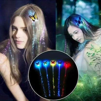 LED Butterfly Hair Clips, Colorful Braids Wig for Women Party & Festival Styles