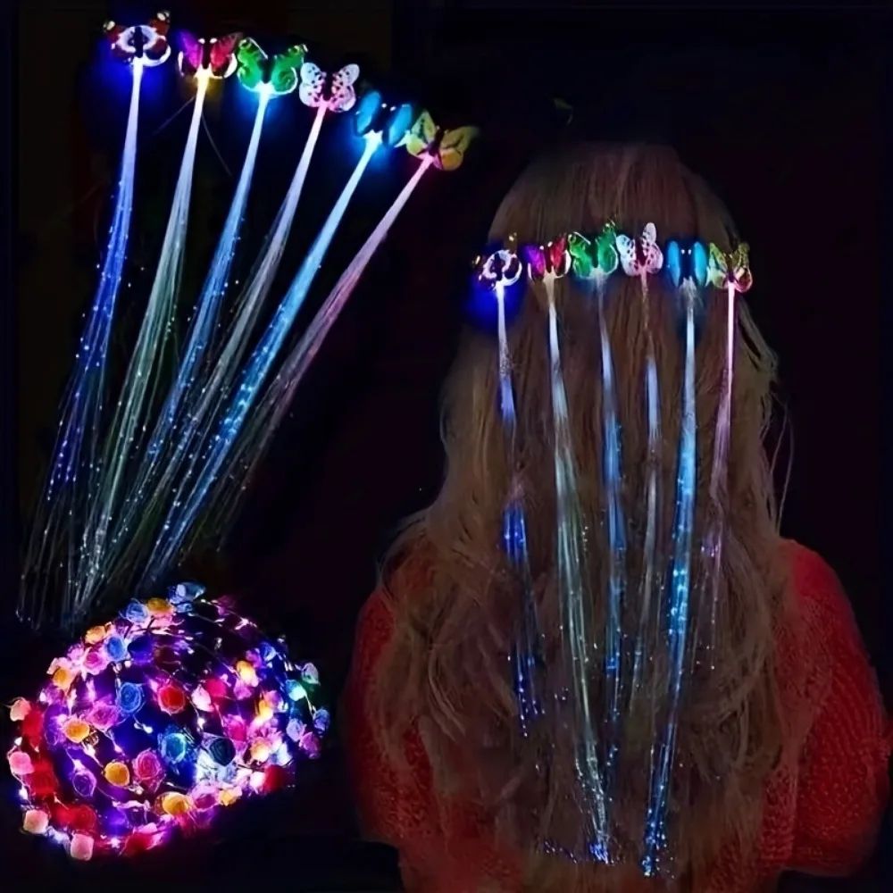 LED Butterfly Hair Clips, Colorful Braids Wig for Women Party & Festival Styles
