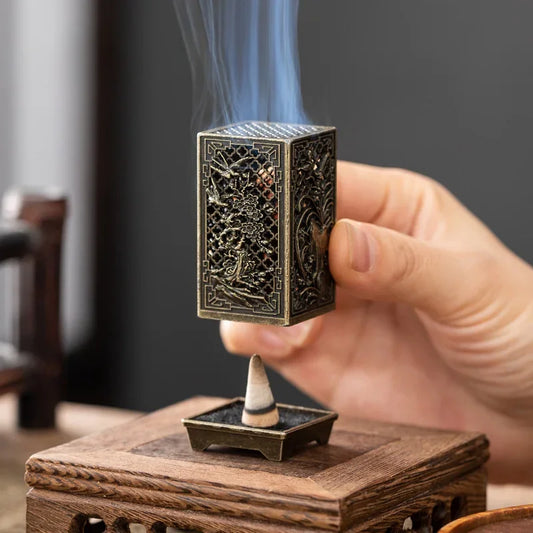 Square Vertical Incense Burner, Small Alloy Incense Holder for Indoor Aromatherapy & Home Decor