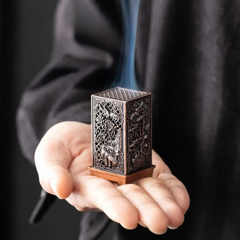 Square Vertical Incense Burner, Small Alloy Incense Holder for Indoor Aromatherapy & Home Decor