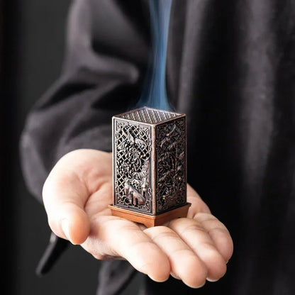 Square Vertical Incense Burner, Small Alloy Incense Holder for Indoor Aromatherapy & Home Decor