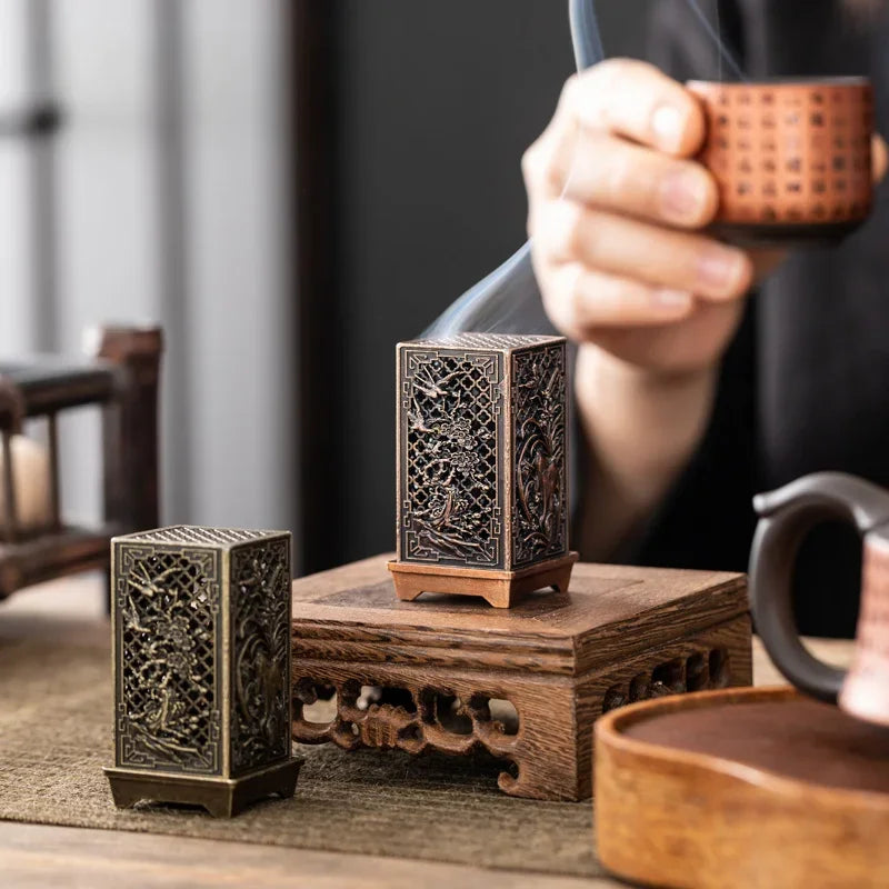 Square Vertical Incense Burner, Small Alloy Incense Holder for Indoor Aromatherapy & Home Decor
