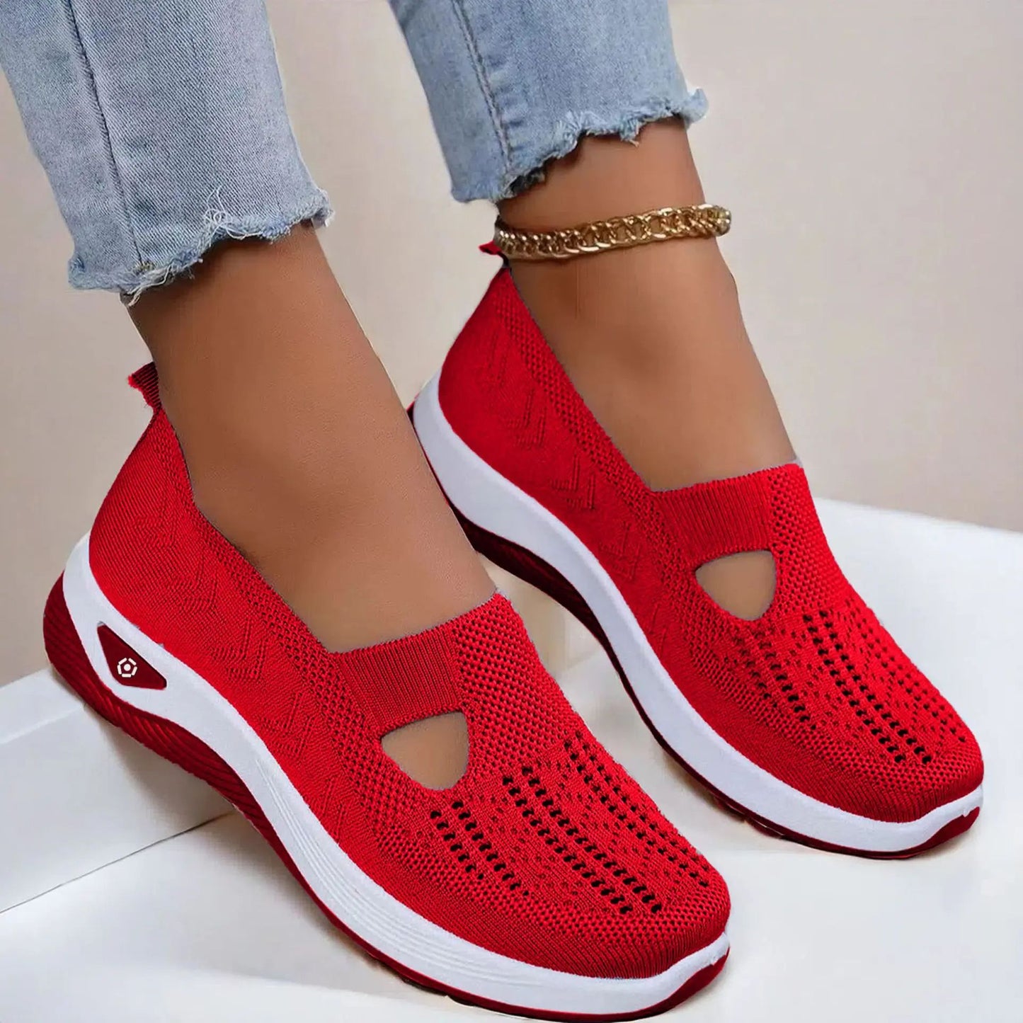 Women's Breathable Walking Flats, Non-Slip Soft Sole Easy-On Comfort