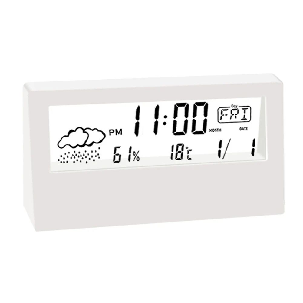 Thermo-Hygrometer Clock with Creative Weather Display,Electronic Alarm Clock for Desktop Table Decor in Living Room