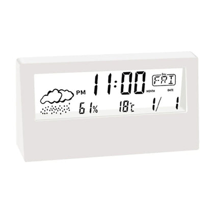 Thermo-Hygrometer Clock with Creative Weather Display,Electronic Alarm Clock for Desktop Table Decor in Living Room