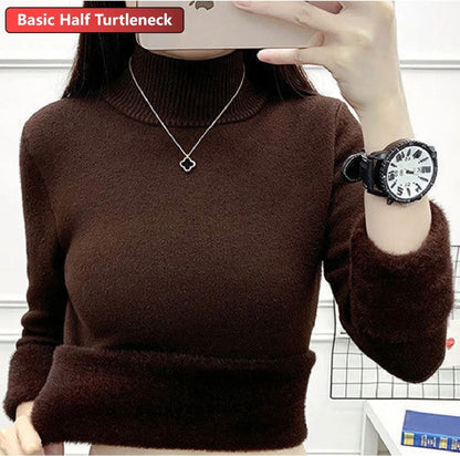 Turtleneck Winter Sweater for Women, Elegant Thickened Velvet-Lined Knit Pullover, Slim Fit Knitted Jumper Top for Cold