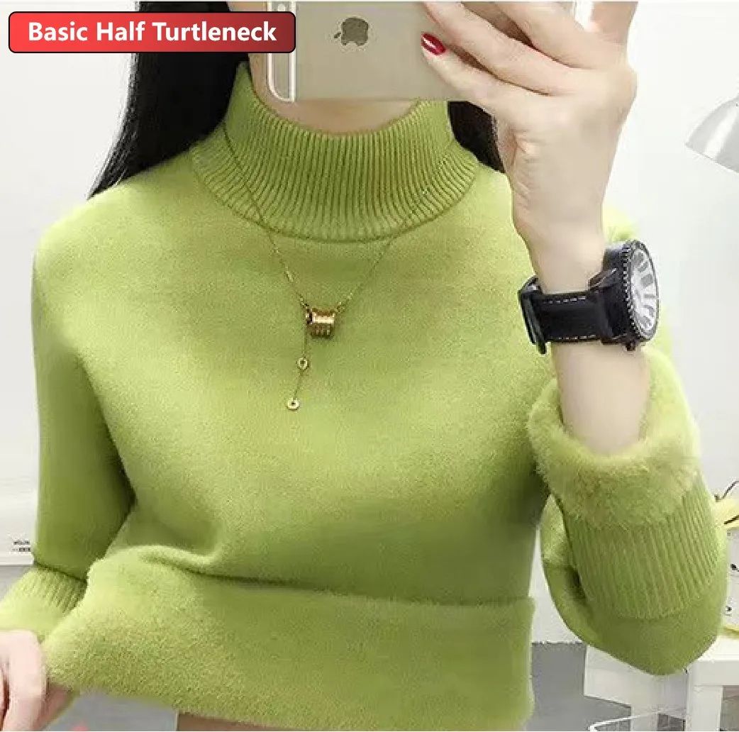 Turtleneck Winter Sweater for Women, Elegant Thickened Velvet-Lined Knit Pullover, Slim Fit Knitted Jumper Top for Cold