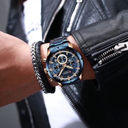 CURREN Men's Luxury Sports Quartz Watch, Full Steel Waterproof Chronograph