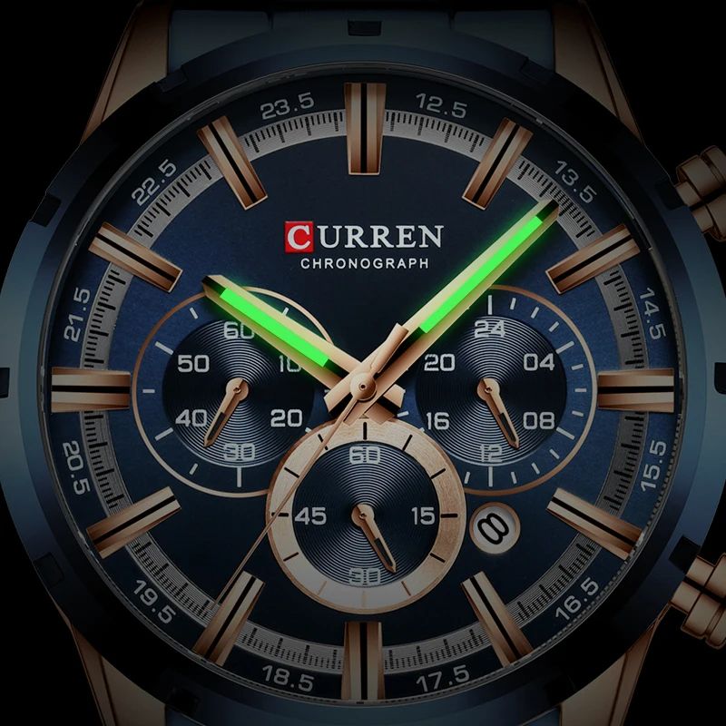 CURREN Men's Luxury Sports Quartz Watch, Full Steel Waterproof Chronograph