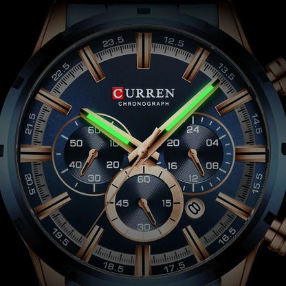CURREN Men's Luxury Sports Quartz Watch, Full Steel Waterproof Chronograph