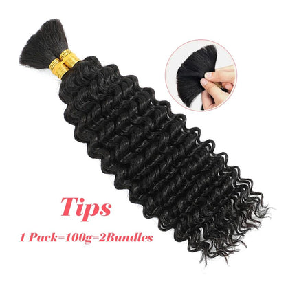 Brazilian Virgin Human Hair Deep Wave Bulk, No Weft Braiding Hair for Boho Braids