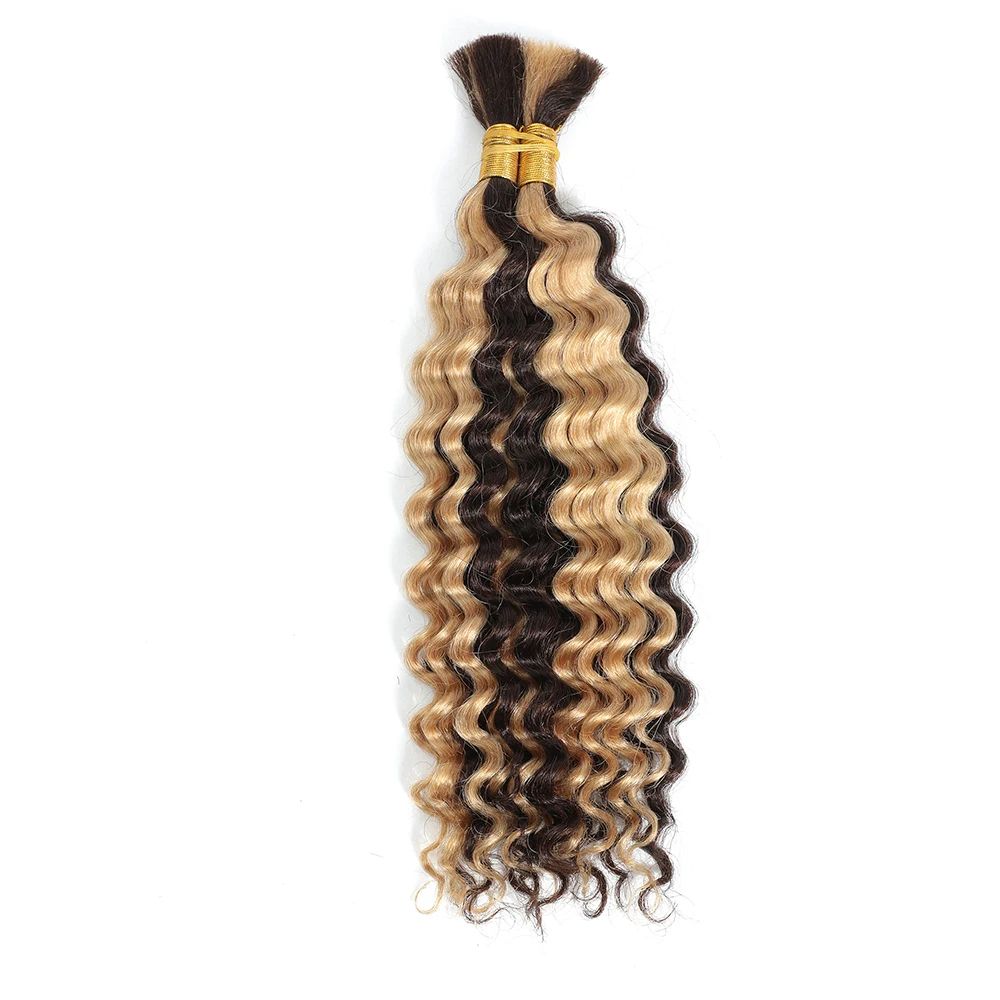 Brazilian Virgin Human Hair Deep Wave Bulk, No Weft Braiding Hair for Boho Braids