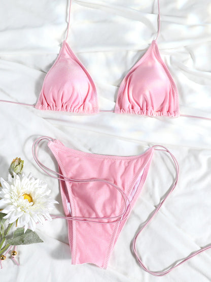 Sexy Triangle Mini Bikini Sets, Micro Thongs Swimsuit Women, Bikini Bandage Bathing Suit & Beachwear Print Swimwear