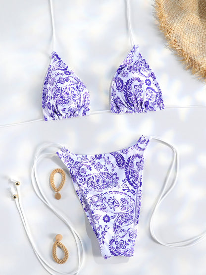 Sexy Triangle Mini Bikini Sets, Micro Thongs Swimsuit Women, Bikini Bandage Bathing Suit & Beachwear Print Swimwear