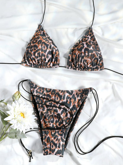 Sexy Triangle Mini Bikini Sets, Micro Thongs Swimsuit Women, Bikini Bandage Bathing Suit & Beachwear Print Swimwear