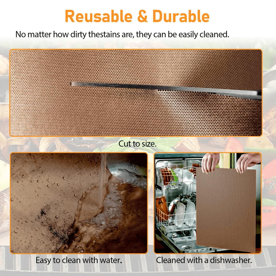 BBQ Copper Grill Mats Outdoor Non Stick Reusable Baking Sheets for Grilling