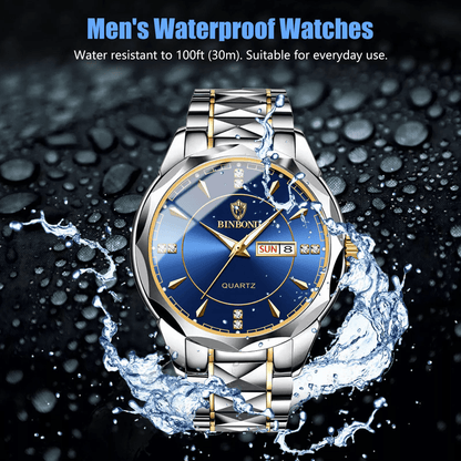 Waterproof Men's Luxury Quartz Watch Stainless Steel, Luminous Classic Business Timepiece