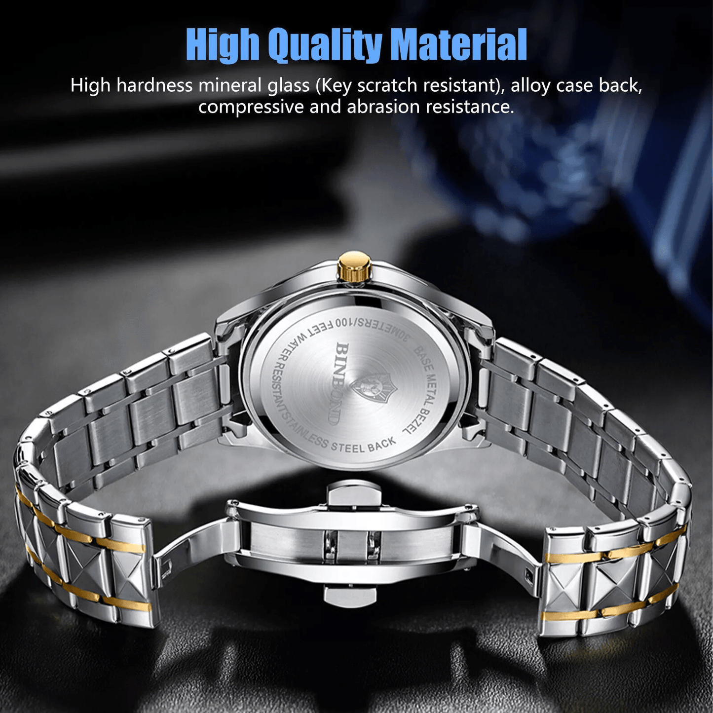 Waterproof Men's Luxury Quartz Watch Stainless Steel, Luminous Classic Business Timepiece
