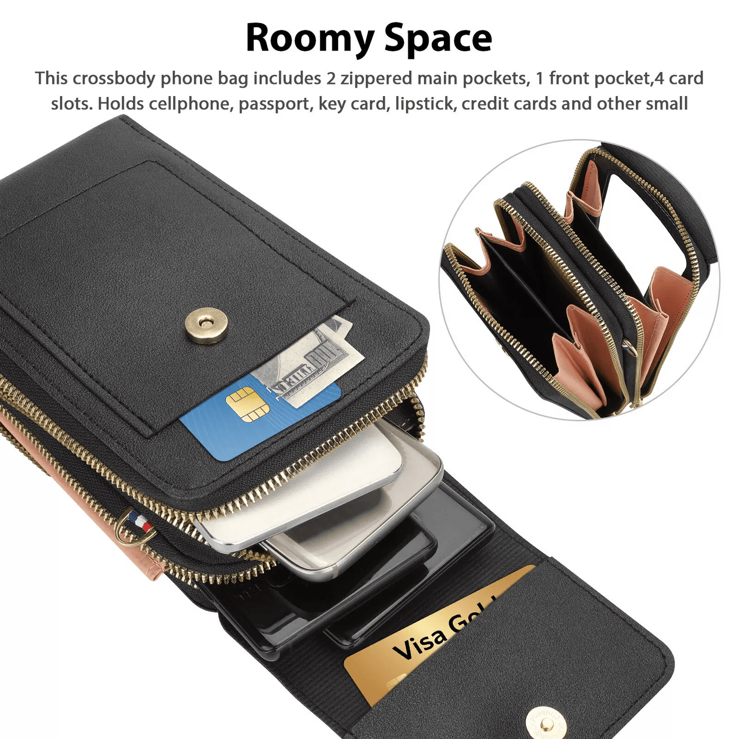 Women Touch Screen Cell Phone Bag, Crossbody Shoulder Pouch Purse with Card Case for Smartphones