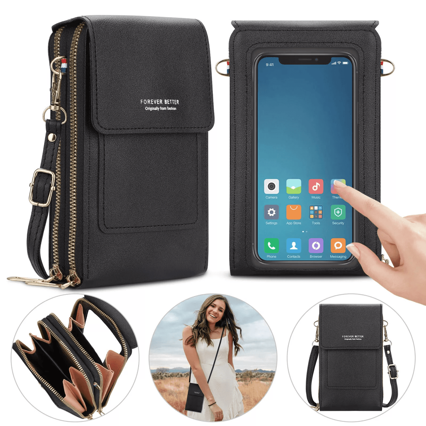 Women Touch Screen Cell Phone Bag, Crossbody Shoulder Pouch Purse with Card Case for Smartphones