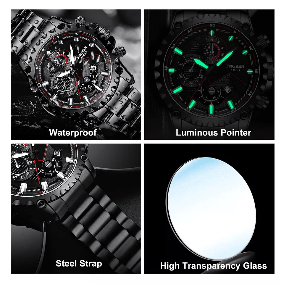 Waterproof Men's Watch Classic Stainless Steel Quartz Luminous Luxury Wristwatch for Business and Casual Wear