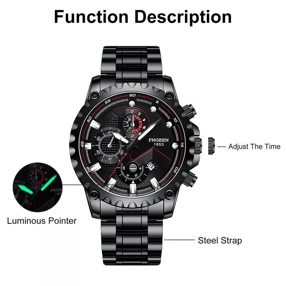 Waterproof Men's Watch Classic Stainless Steel Quartz Luminous Luxury Wristwatch for Business and Casual Wear