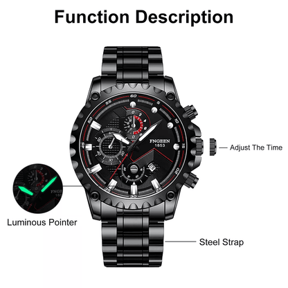Waterproof Men's Watch Classic Stainless Steel Quartz Luminous Luxury Wristwatch for Business and Casual Wear