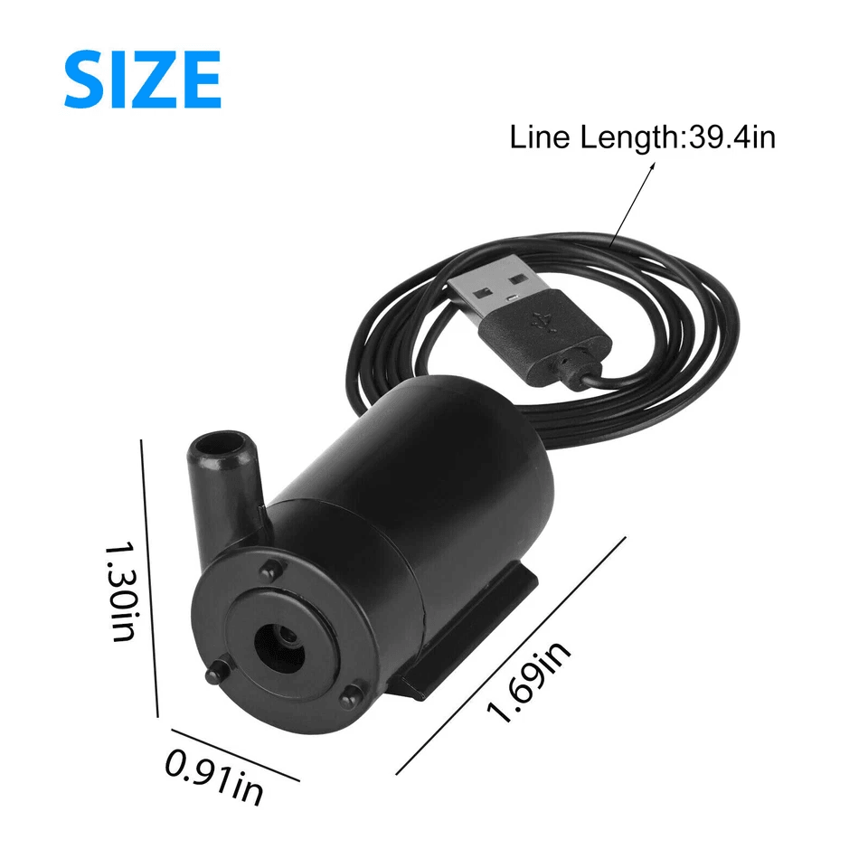 Mini Submersible Water Pump, Quiet Motor for Home, Fountain, Pond Use