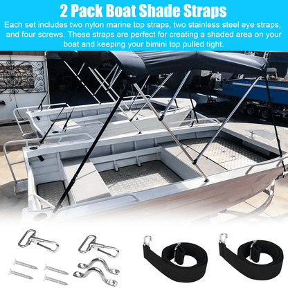 Adjustable Bimini Boat Top Straps with Stainless Steel Hooks, Durable Marine Canopy Tie-Down Straps
