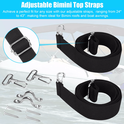 Adjustable Bimini Boat Top Straps with Stainless Steel Hooks, Durable Marine Canopy Tie-Down Straps
