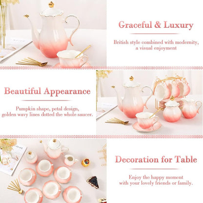 22-Piece Porcelain Tea Set for 6 – Luxury British Style Tea & Coffee Cups with Golden Trim
