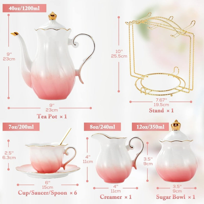 22-Piece Porcelain Tea Set for 6 – Luxury British Style Tea & Coffee Cups with Golden Trim