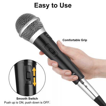 Professional Wired Cardioid Dynamic Microphone with On/Off Switch, Handheld Mic for Singing, Podcasting, and Events