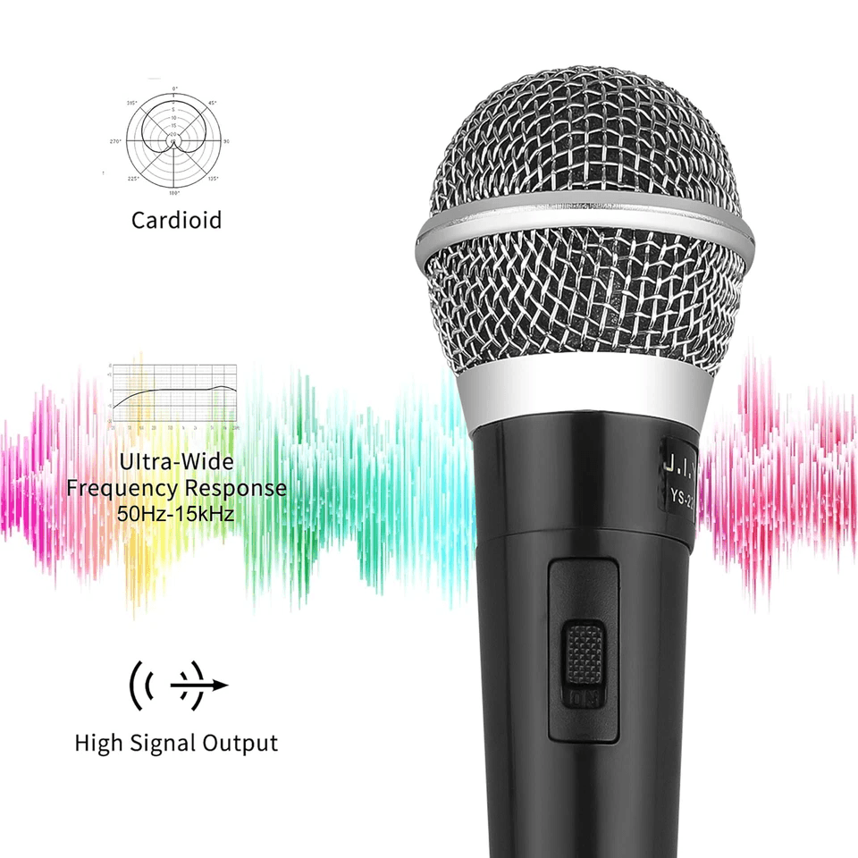 Professional Wired Cardioid Dynamic Microphone with On/Off Switch, Handheld Mic for Singing, Podcasting, and Events