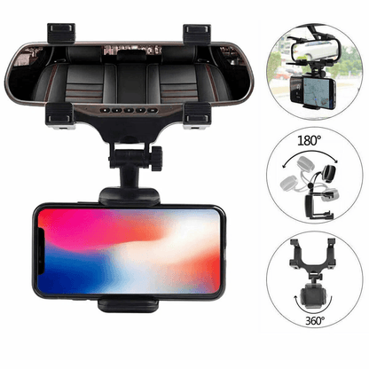 Car Phone Holder for Rearview Mirror, Rotatable & Adjustable Mount