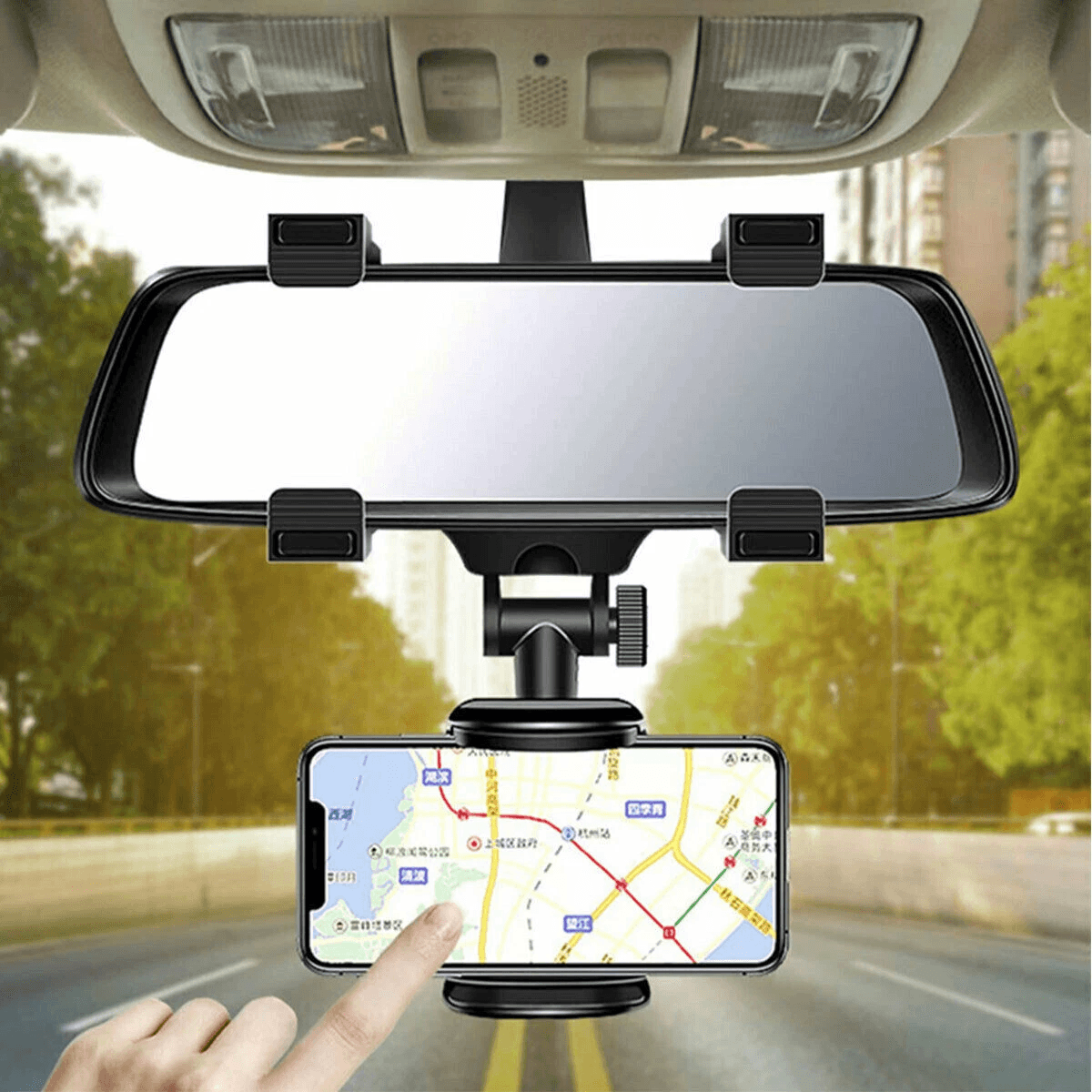 Car Phone Holder for Rearview Mirror, Rotatable & Adjustable Mount