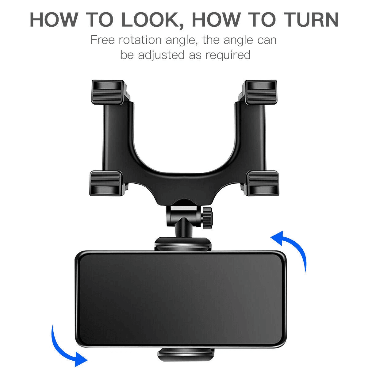 Car Phone Holder for Rearview Mirror, Rotatable & Adjustable Mount
