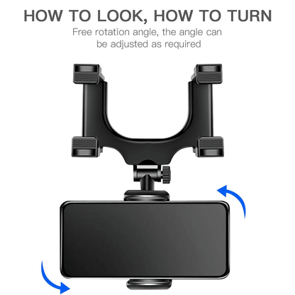 Car Phone Holder for Rearview Mirror, Rotatable & Adjustable Mount