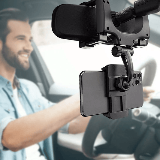 Car Phone Holder for Rearview Mirror, Rotatable & Adjustable Mount
