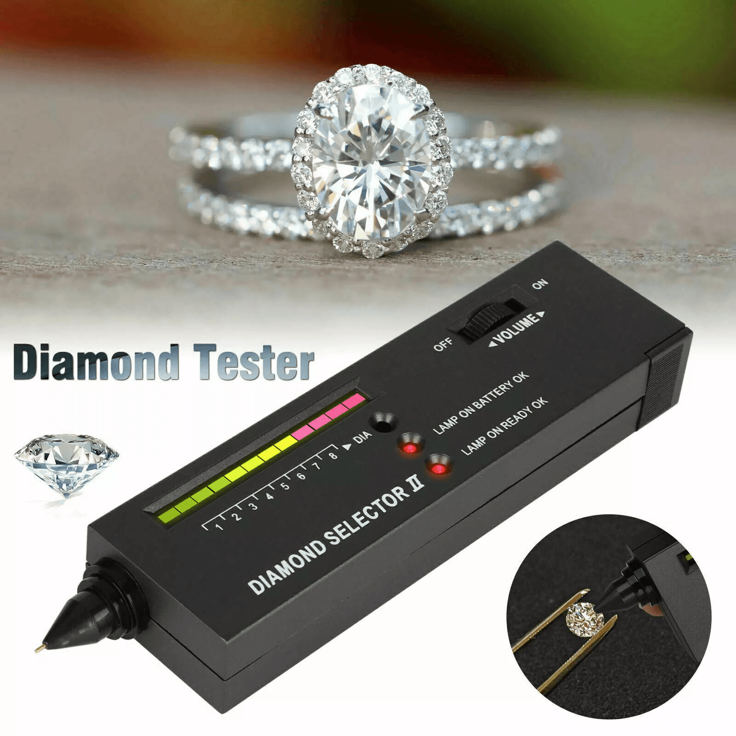 Diamond Tester Gold Silver Selector Tool Digital Electronic Gemstone Testing Kit for Jewelry, Crystals, Simulated