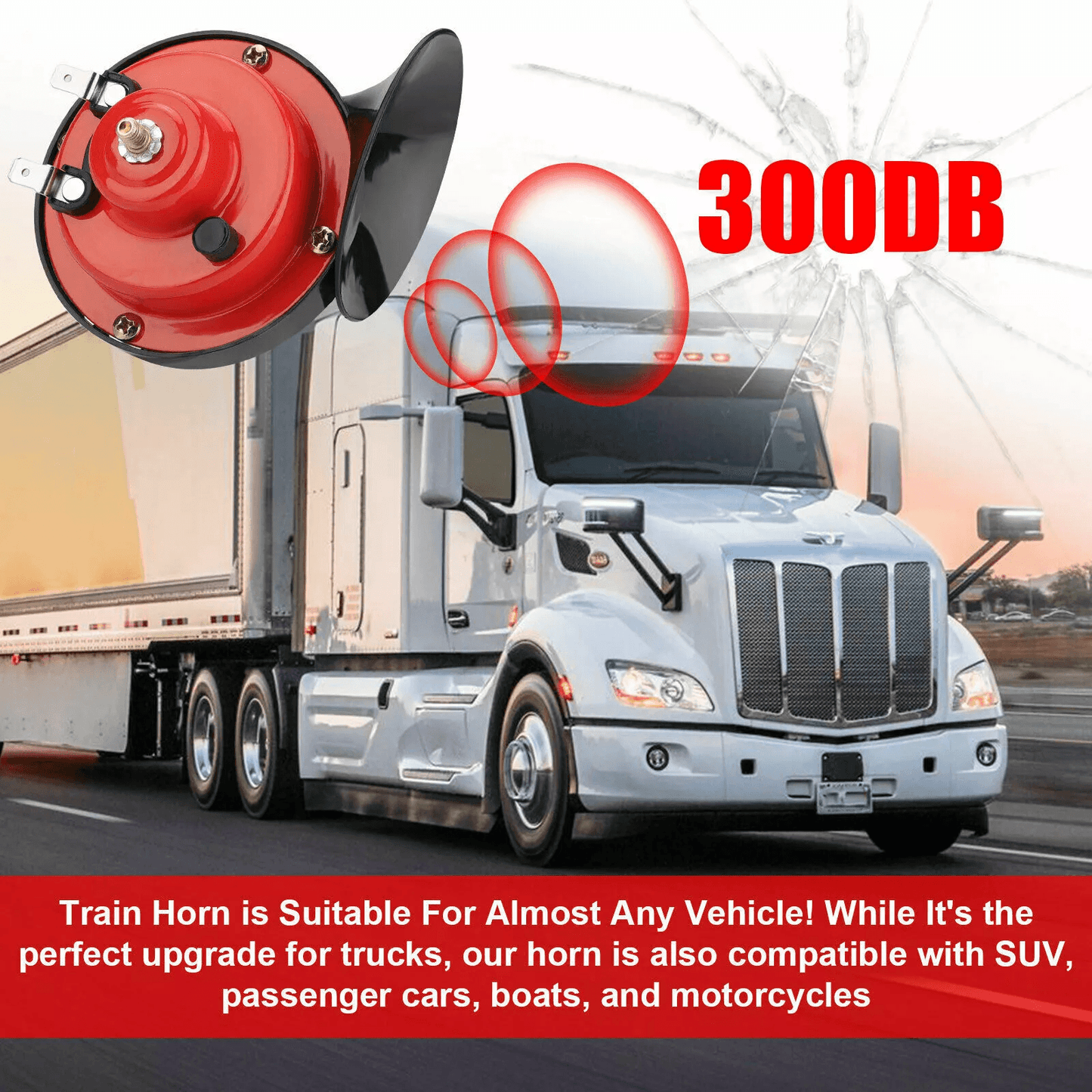 300DB Super Train Horn for Trucks SUV Car Boat Motorcycle, Compact Loud Snail Horn Kit Universal Vehicle Air Horn