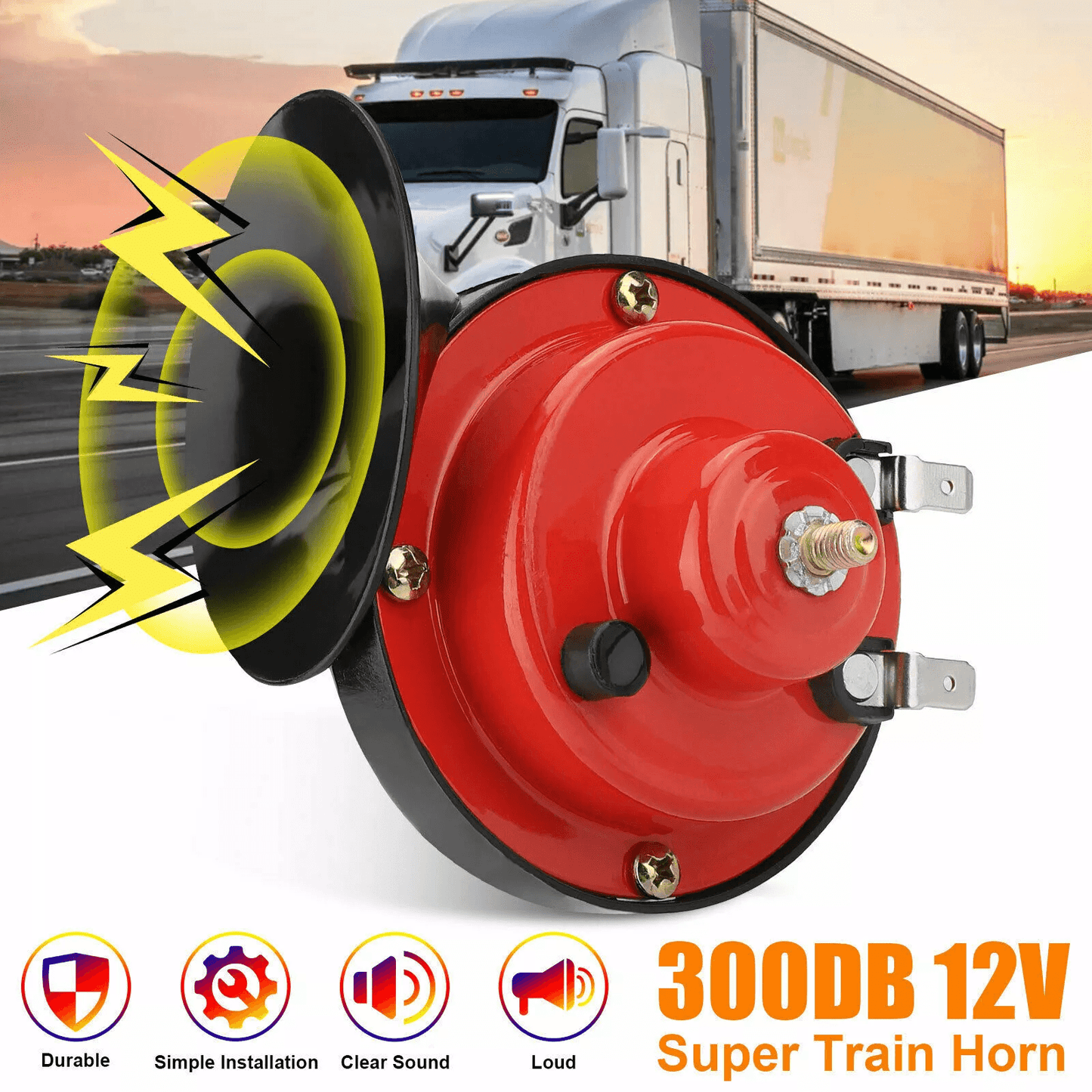 300DB Super Train Horn for Trucks SUV Car Boat Motorcycle, Compact Loud Snail Horn Kit Universal Vehicle Air Horn