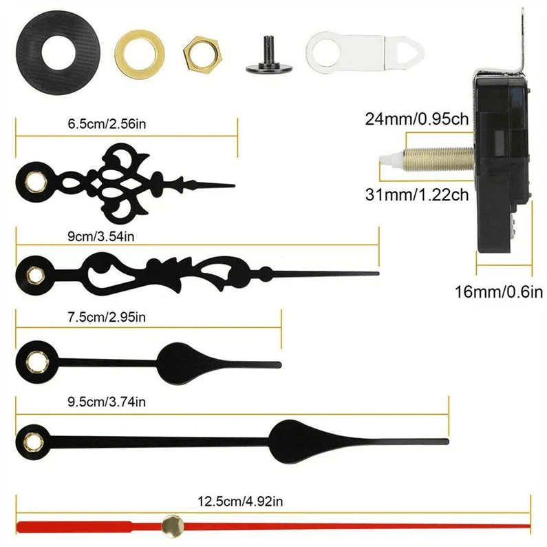 DIY Clock Parts Movement Quartz Mechanism Kit, Wall Clock Repair Replacement Tool with Silent Motor & Hands Set